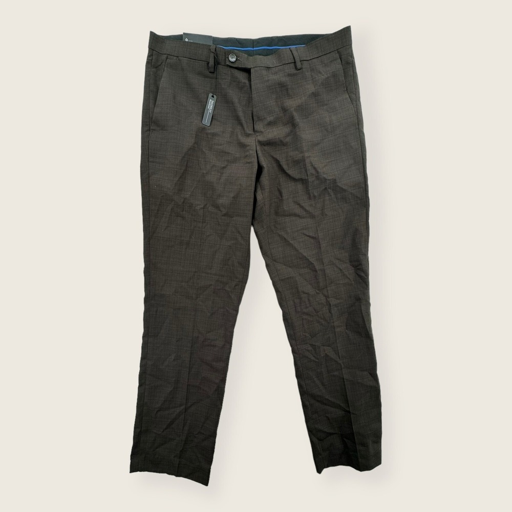 Eddie Domani Pants Mens 32‎ X 30 Stretch Flat Front Wrinkle Resistant Brown NEW